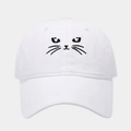 Close-up of cute black cat embroidery on a white cotton baseball cap with fine texture - Style A / White