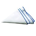 White cotton pocket square for men with contrast blue hemmed edges in a folded style - White with Blue Edge (6)