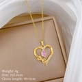 Detail of pink heart crystal necklace in gold finish with product size and weight specs - A106 Stainless Steel Chain Copper Micro-Inlaid Pendant