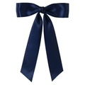 Elegant navy blue satin bow hair clip with long ribbons and smooth silken texture - 4.0cm Duckbill Clip-Z247 / Navy Blue