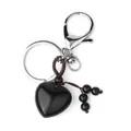 Handmade black heart natural stone keychain with lobster clasp and woven tassel - Obsidian (Matching Beads)