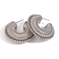 Silver C-shaped hoop earrings with striped texture and sparkling zircon edges - Rhinestone Edged Ribbed 30mm Hoops-Silver