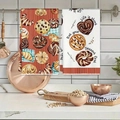 Christmas kitchen towels with croissants and Life Is Short Eat Your Dessert First text - Dessert Quote Style (MJBT66-34) / 2 Pieces/Pack (40*60cm) / Orange White Combo