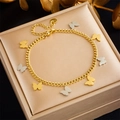 Double-layered gold and silver stainless steel butterfly charm bracelet on a velvet box - Gold Silver Two-tone Butterfly Charm Style (B1185)