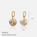 Golden titanium steel earrings featuring iridescent shell charms and relief details - Irregular Relief Style