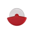 Stainless steel pizza cutter wheel with red ergonomic plastic handle on white background - Red