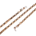 Detail of golden metal eyewear chain featuring rectangular links with textured engravings - Style 3-Engraved Chain / Gold