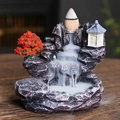 Creative backflow incense burner with rocky mountain landscape and red tree design - Mountain River Resin Style (Red Tree)