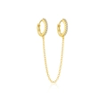 Minimalist S925 sterling silver gold double hoop earrings with long tassel chain links - 925 Silver / 18K Gold White Stone