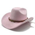 Cappello da cowboy rosa con fascia in pelle marrone e dettaglio teschio in metallo - M (56-59cm) / Rosa