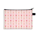 Floral print makeup bag with pink flower and heart patterns on striped fabric - Rose Love