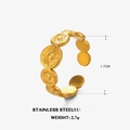 Gouden roestvrijstalen ring met zonnebloempatronen en een diameter van 1,7 cm - Zonnebloem Schijf Open Ring / Goud