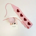 Pink crocheted headband with red heart patterns and soft wavy edges for women - Pink Red Heart