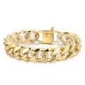 Bracciale a catena cubana in acciaio inossidabile dorato lucido con chiusura a cassetta - Bracciale KB153792-Z / Oro