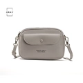 Chic gray pebbled leather crossbody bag for women with gold hardware and flap pocket - Gray
