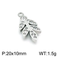 Silver leaf pendant in stainless steel with diamonds, 20x10mm size for DIY jewelry - Steel Color Model C (KLJ4425-Z)