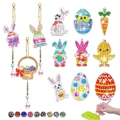 Kit de llaveros DIY de pintura de diamante de Pascua con conejos y huevos acrílicos - Atrapasol/Carillón de viento de estilo mixto