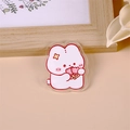 Cute acrylic cartoon rabbit brooch with flower in cream white and red color style - Creamy Little Rabbit