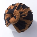 Close-up of baby turban hat with leopard print and a 3D bun knot design detail - Style C (Dark Animal Print)