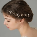 Épingles à cheveux mariée élégantes avec perles blanches et strass en motif feuille d'or - HS-J6313G Or (6 pièces/paquet)