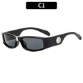 Gafas de sol rectangulares negras de moda con puente plateado y detalle de anillo lateral - Degradado Azul Púrpura / Montura Negra Lente Gris
