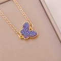 Fashionable golden necklace with a glittering purple acrylic butterfly pendant for women - Purple