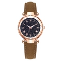 Starry sky dial watch with rose gold case, roman numerals and brown leather strap - Coffee