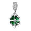 Silver four-leaf clover charm with green glitter and clear zircon stones for DIY jewelry - Style 14-Glitter Green Clover