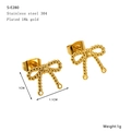 Golden 18K gold plated 304 stainless steel bow earrings with delicate beaded texture - Beaded Bow Style (S-E280)