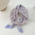 Floral cotton linen square scarf in purple with yellow print tied in a knot - Light Purple-Misty Purple Floral