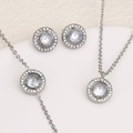 Set gioielli in acciaio 18K argento con collana e orecchini a cerchio di cristallo lucido - Color Acciaio