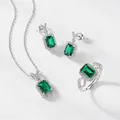 Emerald green jewelry set with necklace earrings and ring in silver finish settings - Necklace+Earrings+Ring / Emerald Green 3-Piece Set (Silver V)