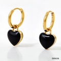 Boucles d'oreilles créoles en acier doré avec pendentifs cœurs noirs minimalistes - Or + Noir