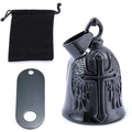 Guardian Bell motorcycle pendant in black finish with wings design and velvet pouch - Black Set with Black Metal Piece