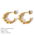 Minimalist 18K gold plated stainless steel C-shape bead earrings with 20mm diameter - 18K Gold