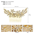 Detaillierte Maße und Materialansicht des goldenen Blumen-Haarkamms mit Straßsteinen - Stil J7011 / Gold