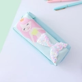 Cute mermaid pencil case with colorful sequin tail and light blue PU leather finish - 1891 Blue / Blue
