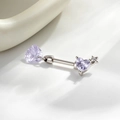 Silver barbell piercing with light purple heart gems and sparkling star charm detail - A839-3# Blue Purple (Single)