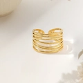 Adjustable multi-layered gold plated wrap ring with six minimalist thin bands - Multi-layer Winding Style (XKR0086) / Gold