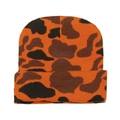 Detailansicht der orange-schwarzen Camo-Strickmütze mit weichem Struktur-Gewebe - Orange Braun Dschungel-Camouflage
