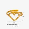Anillo de corazón ajustable bañado en oro de 18K de acero inoxidable, ancho de 1,7 cm - Estilo Corazón / Dorado