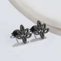 Boucles d'oreilles puces feuilles évidées en acier inoxydable noir mat style vintage - Feuille Creuse / Noir