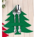 Christmas tree shaped green felt cutlery holder for festive dinner table decoration - Pine Tree / Green