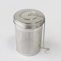Detailed macro view of SUS 304 stainless steel tea infuser with mesh and chain hook - Extra Large Regular Style