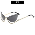 Chic cat-eye sunglasses with dark grey lenses and sparkling rhinestone half-rim detail - C1-Grey Lens
