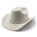 Detailed view of beige suede cowboy hat with sparkling rhinestone band decoration - M(56-58cm) / Beige (Suede 01)