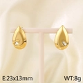 Polished gold teardrop earrings with marquise zircon stones on a white stand - 23x13mm / Gold Smooth Rhinestone Water Drop Style (KE115982-GC)