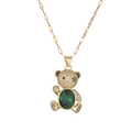 Charming gold necklace with teddy bear pendant set with crystals and green gemstone - Green