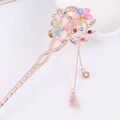 Rose gold flower hair pin with colorful rhinestones and elegant fringe tassels - Rose Gold Colorful Rhinestone Tassel (FZ005)