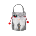 Kerstkabouter geschenkzak van grijs vilt met witte baard en rood trekkoord - Grijze Vlechten Cadeauzak